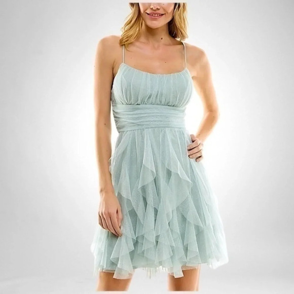 PEAR CULTUR Juniors Corkscrew Ruffles Gathered Cocktail & Party Dress 13/14 & 0 - Picture 1 of 13